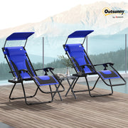 Set of 2 Blue Zero Gravity Reclining Garden Chairs with Shade Cup Holder and Cushion by Outsunny