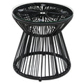 Black Rattan Round Side Table With Glass Top For Garden Patio Or Balcony Use