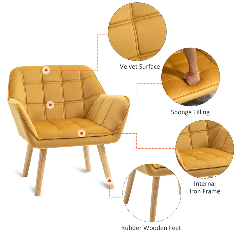Modern Accent Armchair With Wide Arms And Slanted Back For Living Room Or Office Yellow