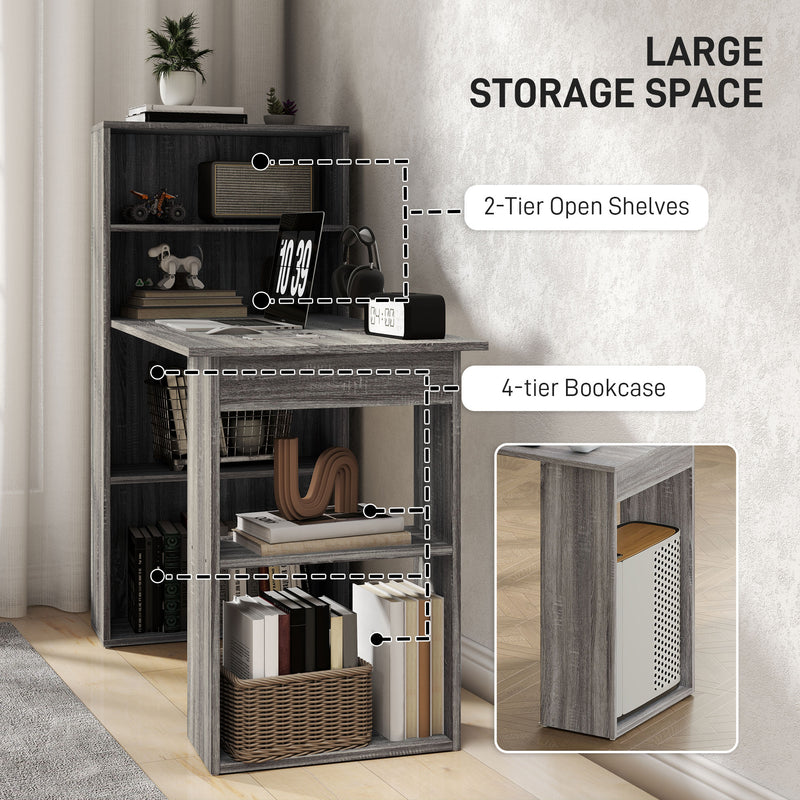 120cm Grey Computer Desk With Bookshelf 6 Shelves Home Office Workstation by HOMCOM