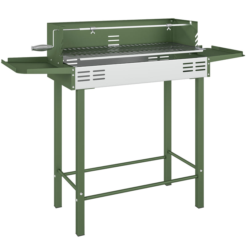 Charcoal BBQ Grill with Adjustable Rotisserie and Folding Shelves for Easy Outdoor Cooking Dark Green Outsunny