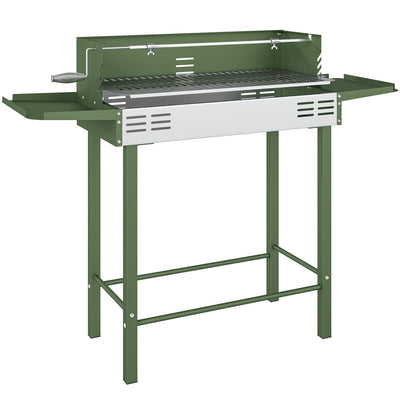 Charcoal BBQ Grill with Adjustable Rotisserie and Folding Shelves for Easy Outdoor Cooking Dark Green Outsunny