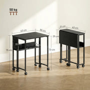 Folding Computer Desk with Wheels and Storage Shelf for Small Spaces Black AOSOM