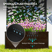 Metal Planter with Leaf Trellis Privacy Panel for Garden or Patio Black Outsunny