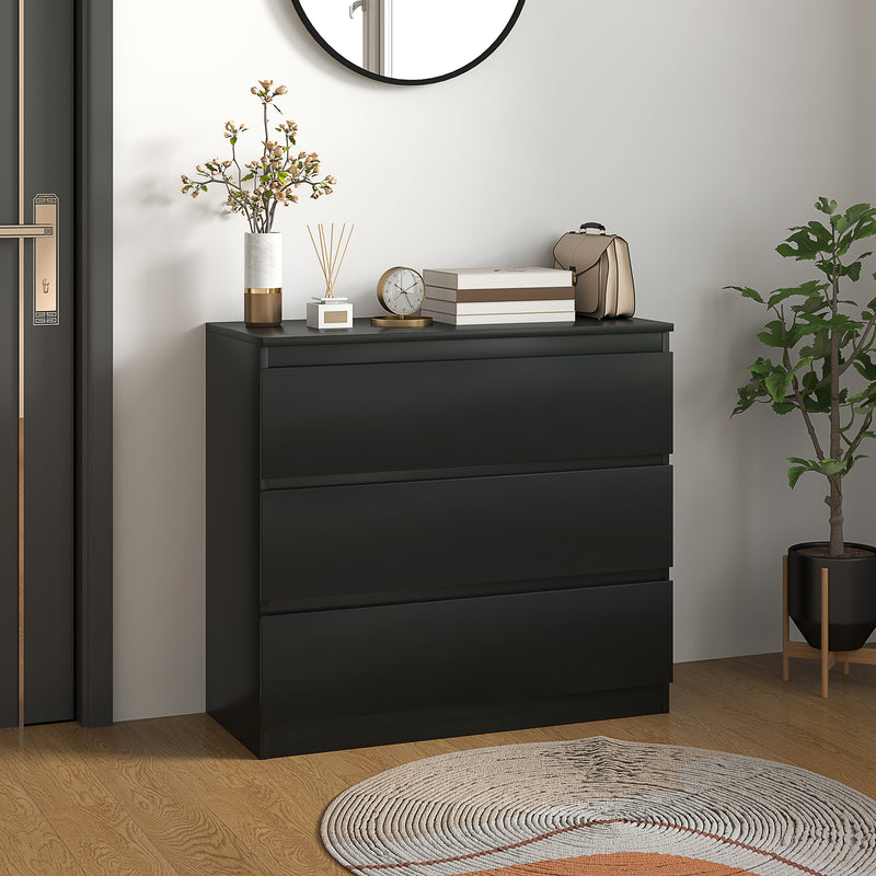 Black 3 Drawer Chest of Drawers Bedroom Storage Unit by HOMCOM