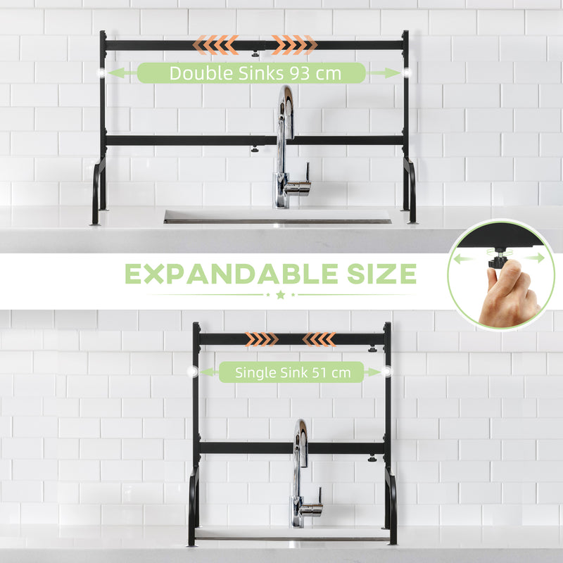 2 Tier Over Sink Dish Drying Rack Adjustable Space Saving Drainer for Kitchen, Black