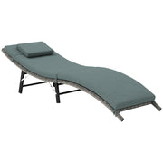 Rattan Folding Sun Lounger with Cushion and Pillow Mixed Grey by Outsunny