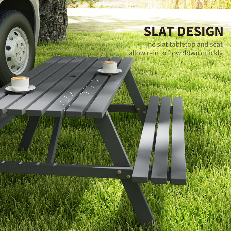 6 Seater Wooden Picnic Table with Parasol Hole Ideal for Garden or Patio Grey AOSOM