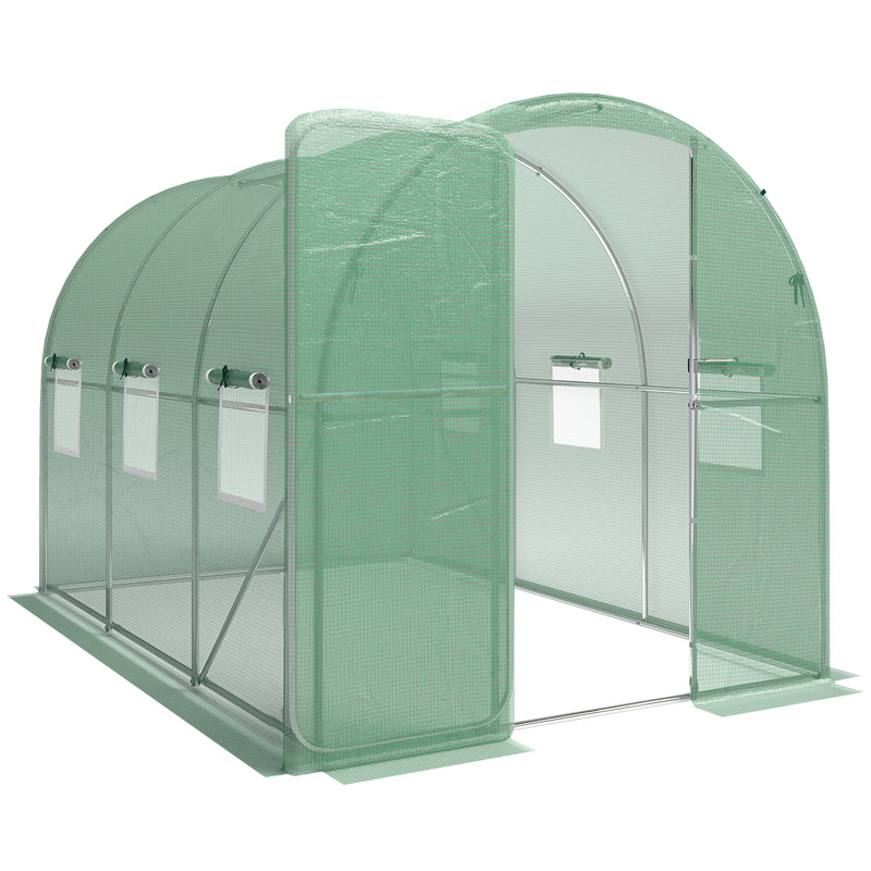 Walk In Polytunnel Greenhouse With Hinged Door And Mesh Windows For Garden Use Green Outsunny