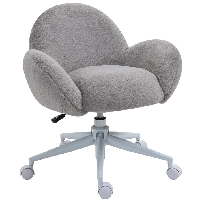 Grey Fluffy Makeup Vanity Chair with Rolling Wheels for Bedroom by HOMCOM