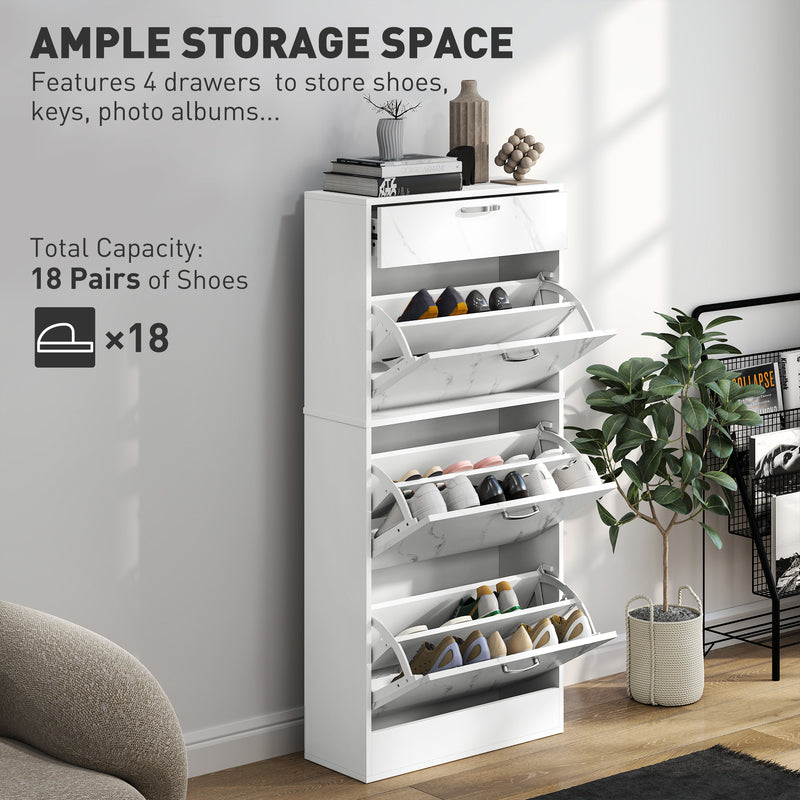 White Shoe Storage Cabinet with 3 Flip Drawers and Adjustable Shelves by HOMCOM