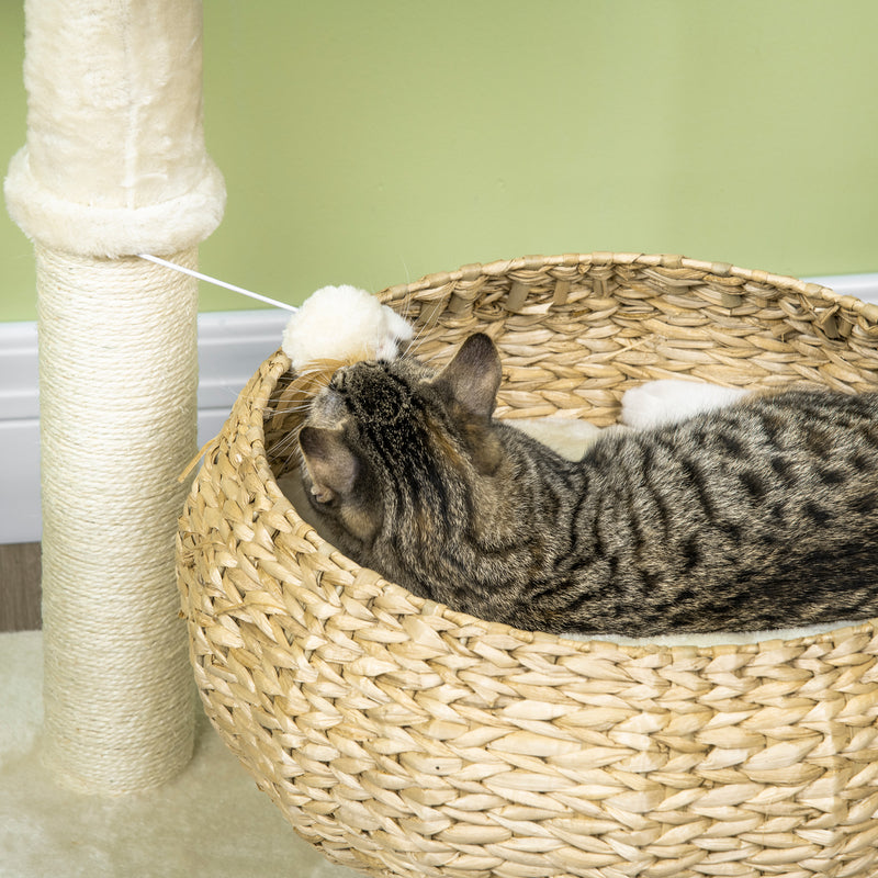 Cat Tree Tower with Sisal Scratching Post and Two Plush Beds for Kittens 72cm Grey AOSOM