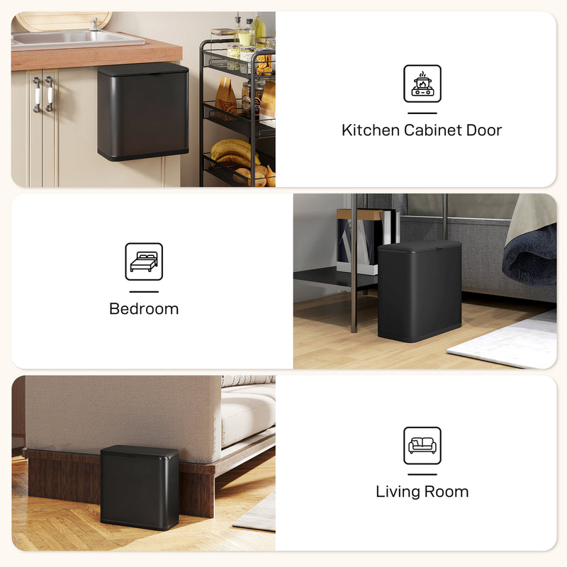 8L Hanging Kitchen Bin with Lid and Removable Bucket for Cabinets or Under Sink Grey AOSOM