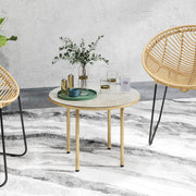 Beige 60cm Round Garden Side Table with Tempered Glass Top and Steel Frame