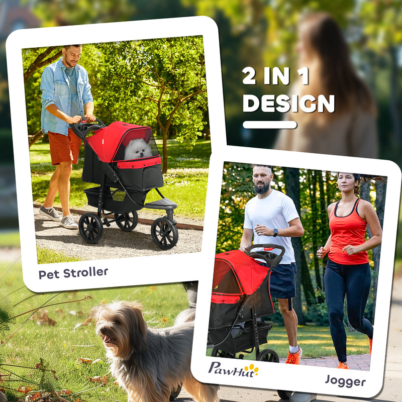 PawHut Dog Stroller Foldable Pet Pram, 3 Wheels Dog Pushchair with Brake, for Small Miniature Breeds, Cats, Red