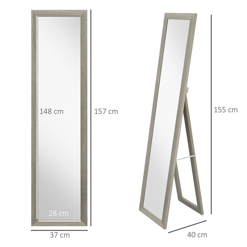 Full Length Bedroom Mirror with Stand or Wall Mount and Shatter Resistant Glass Grey AOSOM