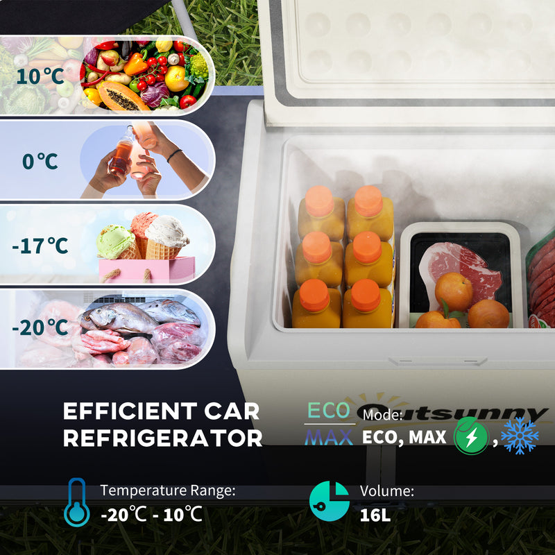 16L Portable Car Fridge with Adjustable Temperature Ideal for Travel and Camping Khaki Grey AOSOM
