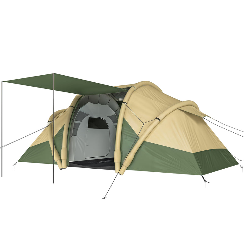 Inflatable Family Tent with Two Bedrooms and Quick 5 Minute Setup for Camping Green Brown