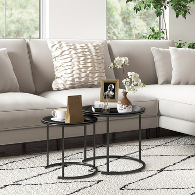 White Nesting Side Tables Set of 2 with Removable Tray Tops and Steel Frame