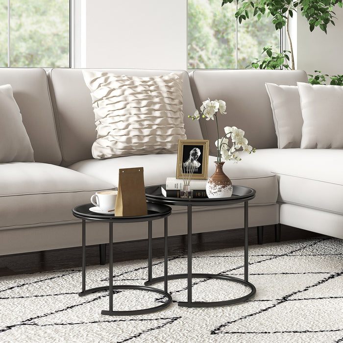 White Nesting Side Tables Set of 2 with Removable Tray Tops and Steel Frame