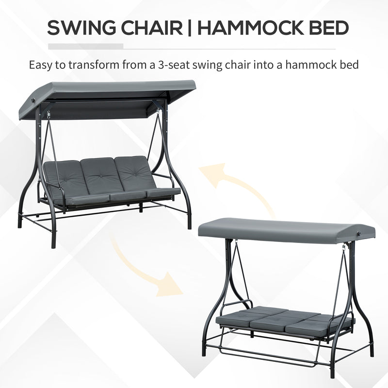 2 in 1 Garden Swing Chair and Hammock Day Bed with Adjustable Canopy Folds Flat for Outdoor Relaxing, Dark Grey Outsunny