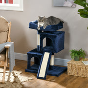 Sisal Cat Tree with Two Cosy Houses and Climbing Platforms for Indoor Play Navy Blue