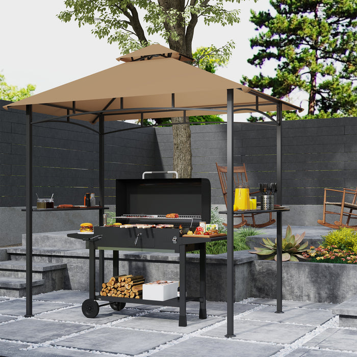 Khaki 2.5M Double Tier BBQ Gazebo Shelter with Grill Canopy for Patio or Deck by Outsunny