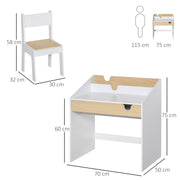 Kids Desk and Chair Set with Bookshelf and Drawer for Study and Play Ages 3 to 6, White