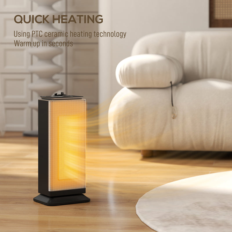 2000W Ceramic Electric Heater with Oscillating Fan for Home or Office Use Black