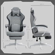 Grey Velvet Reclining Gaming Chair With Footrest And Lumbar Support For Home Office