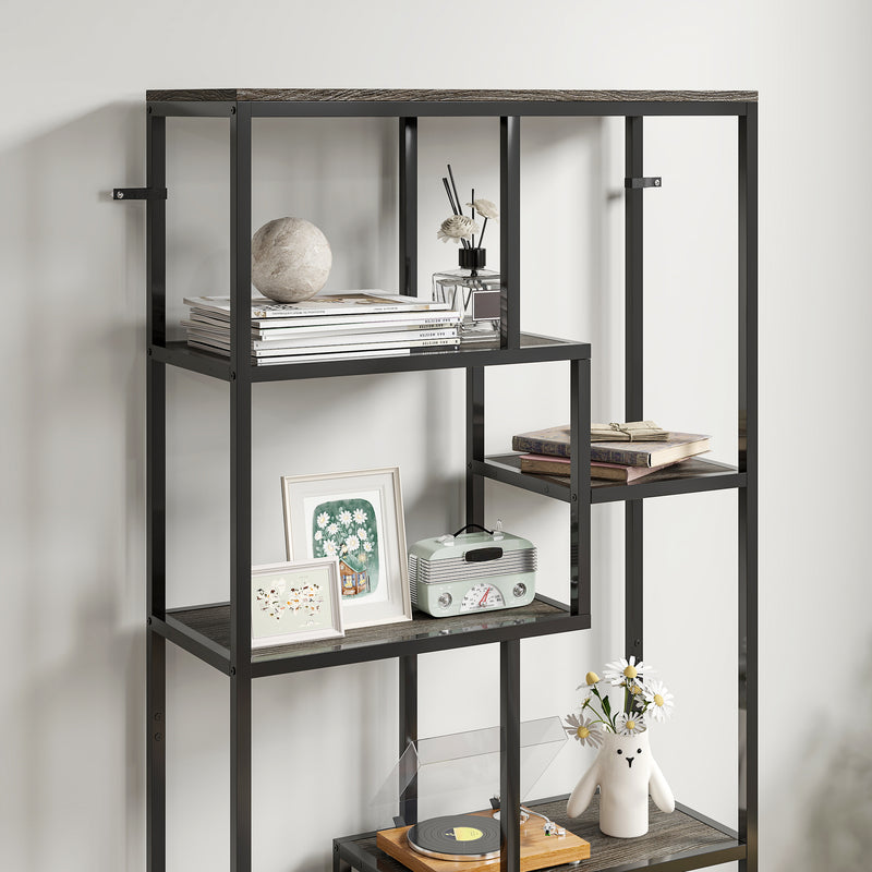 Tall 7 Tier Shelving Unit for Organised Book and Ornament Storage Grey Black