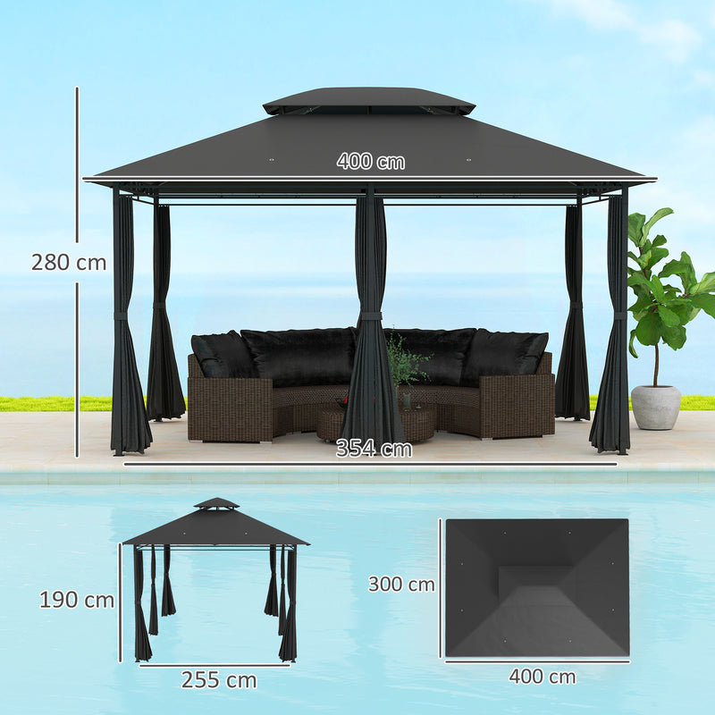 3 x 4m Steel Gazebo with Curtains Elegant Outdoor Shelter in Black by Outsunny