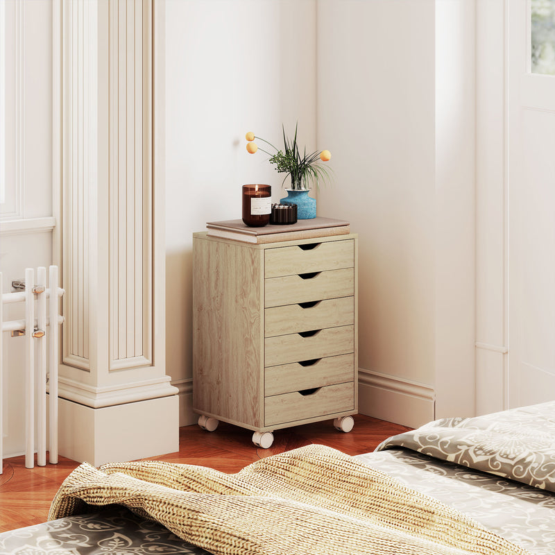 Under Desk Storage Cabinet with 6 Drawers for Home Office Organisation Oak Wood Effect