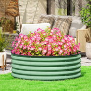 Light Green Galvanised Raised Garden Bed with Safety Edging and Gloves 120x120x43cm by Outsunny