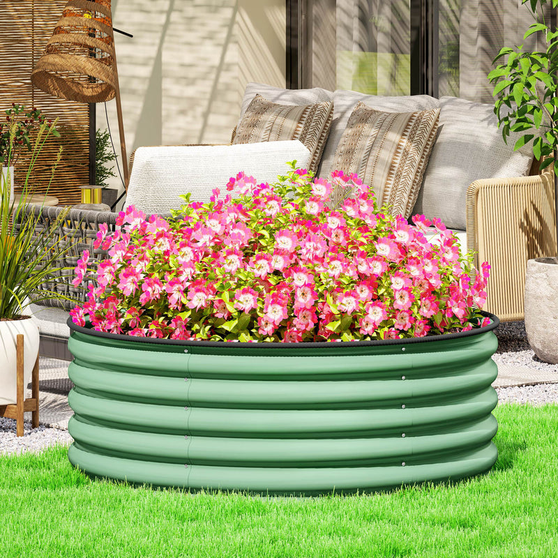 Light Green Galvanised Raised Garden Bed with Safety Edging and Gloves 120x120x43cm by Outsunny