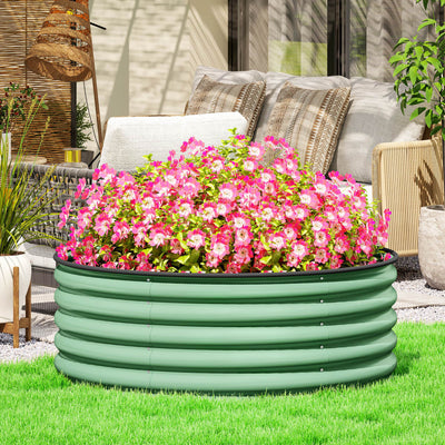 Light Green Galvanised Raised Garden Bed with Safety Edging and Gloves 120x120x43cm by Outsunny