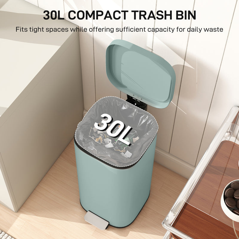 Kitchen Bin 30L Metal with Foot Pedal and Removable Inner Bucket for Small Spaces Green