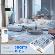 7000 BTU Portable Air Conditioner with App Control Cools Rooms Up To 15m² White