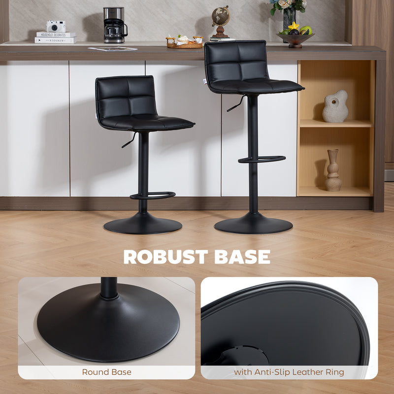 Set of 2 Height Adjustable Faux Leather Bar Stools With Footrest For Kitchen Black