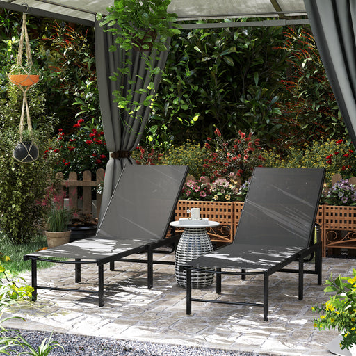 Set of 2 Reclining Sun Loungers with Adjustable Backrest in Grey by Outsunny