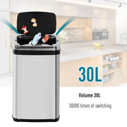 30L Motion Sensor Rubbish Bin With Soft Close Lid Ideal For Kitchen Use Silver