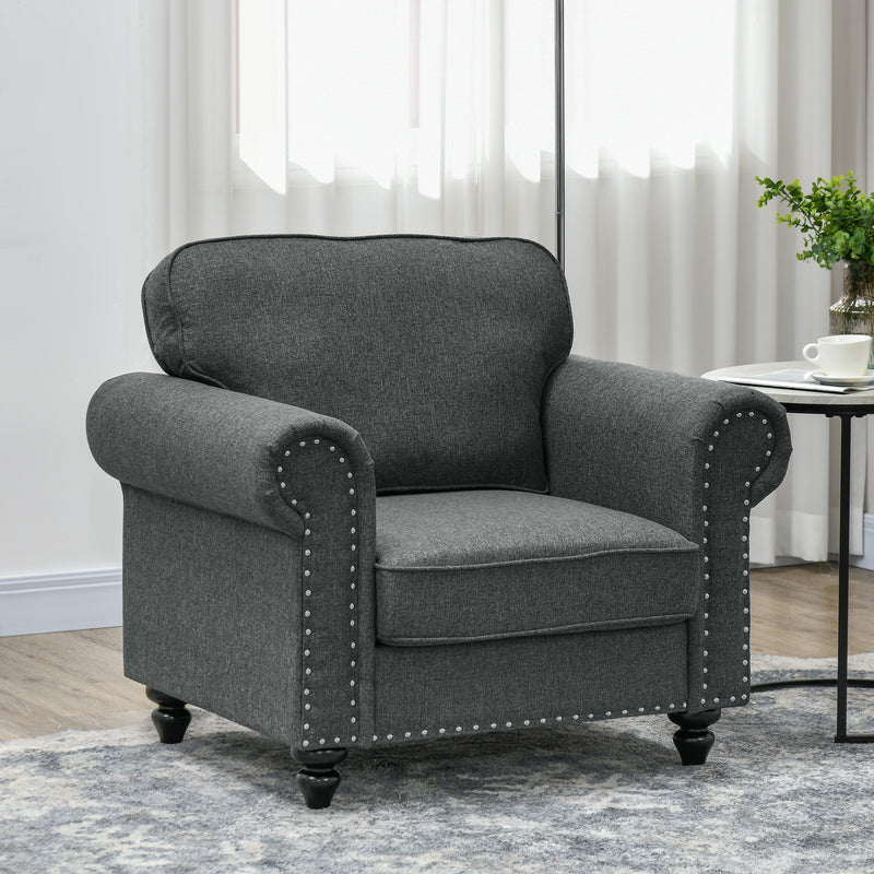 Mid Century Accent Armchair with Pocket Sprung Seat for Living Room Comfort Charcoal Grey