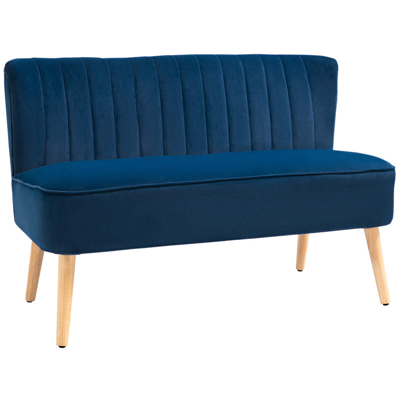2 Seater Sofa, Dark Blue Velvet Sofa With Foam Padding High Back For Small Spaces