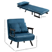 4 in 1 Single Chair Bed with Pillow Converts to Lounger or Guest Bed Navy Blue