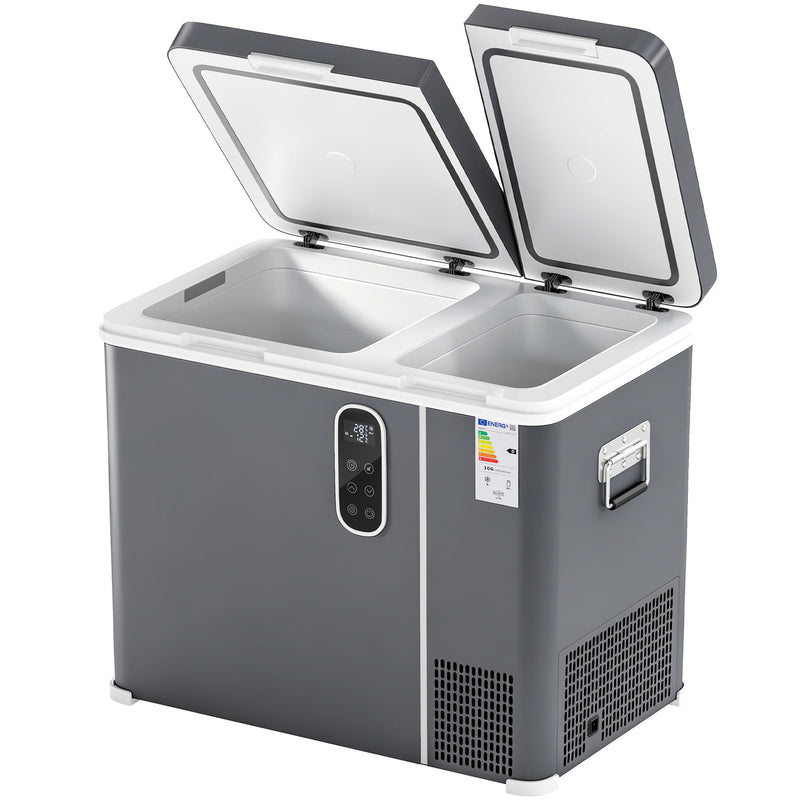 Portable Dual-Zone Fridge Freezer for Camping and Road Trips with Fast Cooling Grey