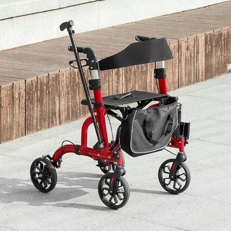 Rollator Walker with Padded Seat and Storage for Resting on Walks and Shopping Red