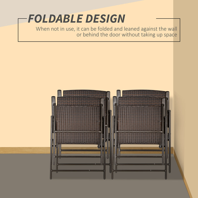 Set of 4 Brown Folding Rattan Chairs for Garden or Patio with Comfortable Seating