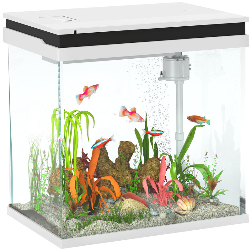 26L Glass Fish Tank with Filter System LED Lights and Water Pump White by PawHut AOSOM
