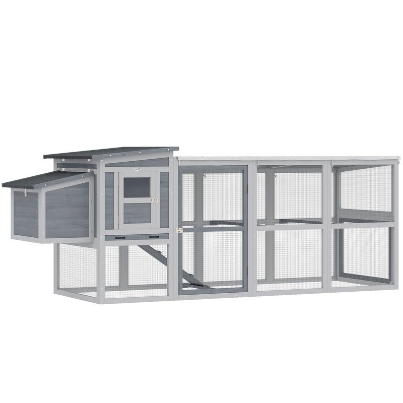Chicken Coop for 3 to 4 Hens with Easy Clean Tray and Secure Outdoor Run Grey AOSOM
