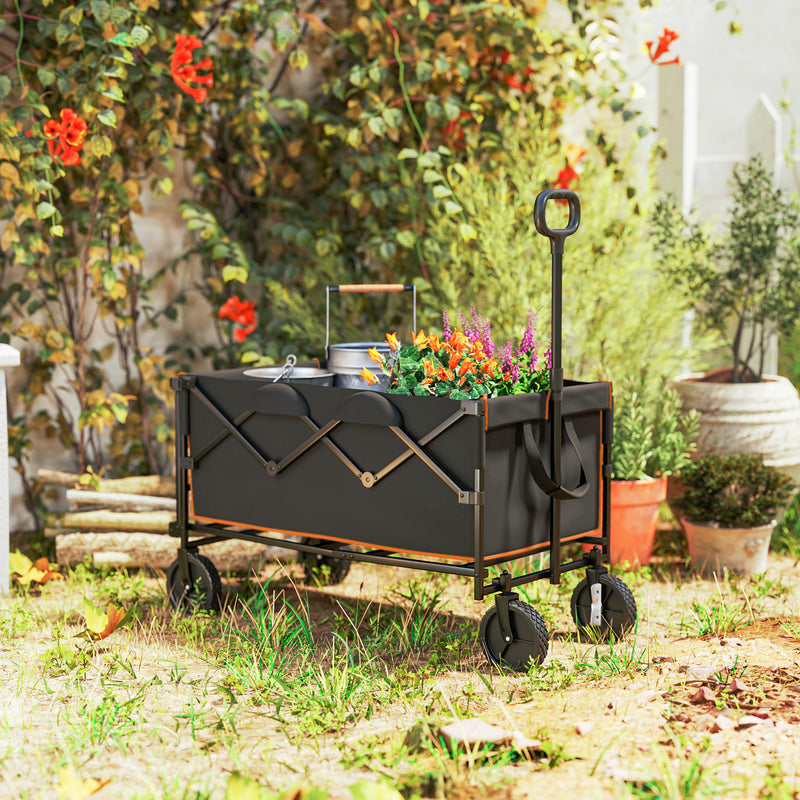 160L Folding Festival Trolley Cart with Tailgate and Carry Bag Black and Orange by Outsunny